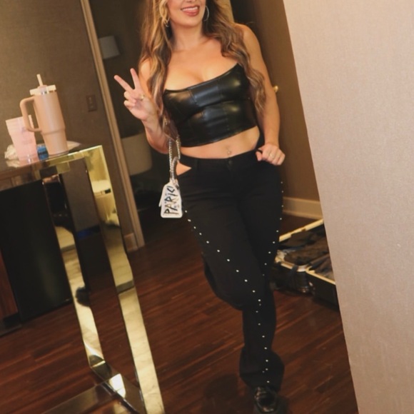 Fashion Nova Black Flare Pants with Studded Detail - Picture 7 of 7